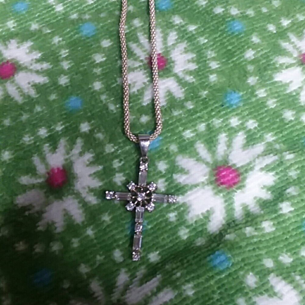Silver cross charm with chain